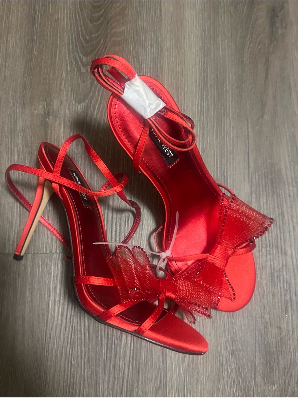 Nine West Red Satin Bow Strappy High Heel Sandals 8.5